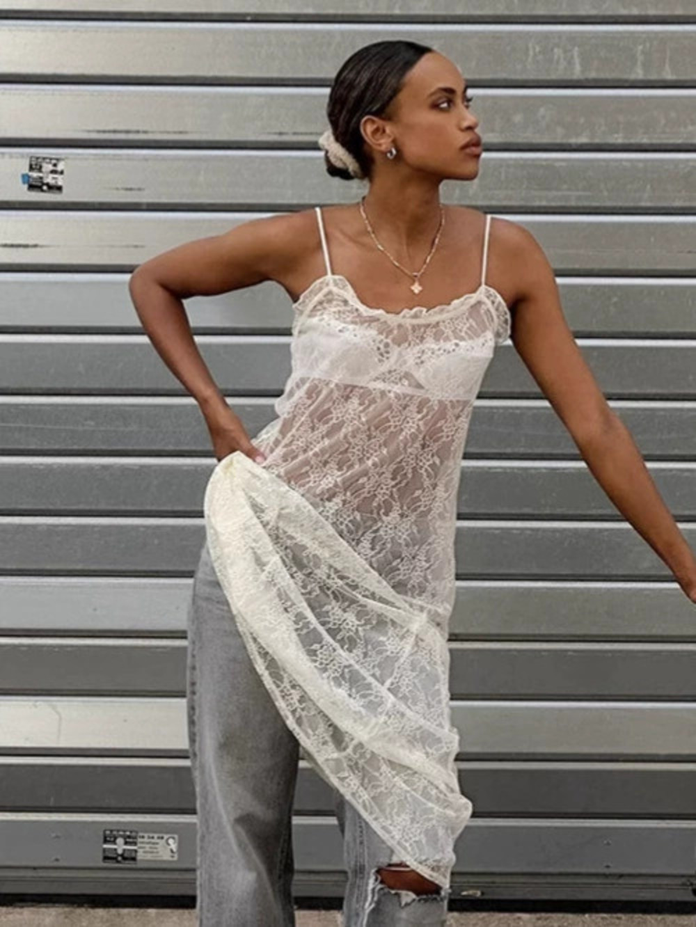 Forever 21 Layered White Lace Cami Dress Fall